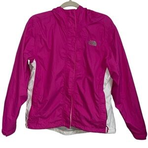 The North Face HyVent Hooded Rain Jacket Windbreaker Hot Pink & White (Medium)